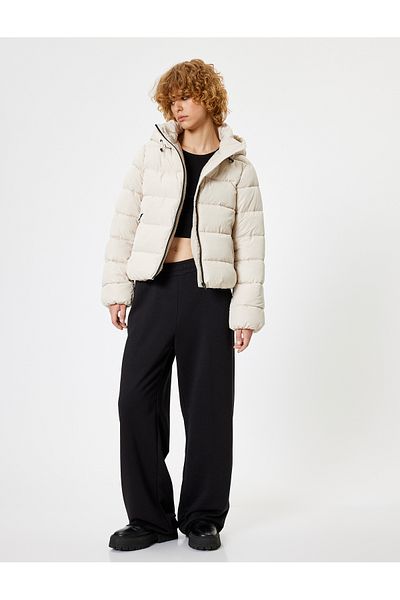 Koton Puffer Jacket with Hooded Zipper Pocket Detail