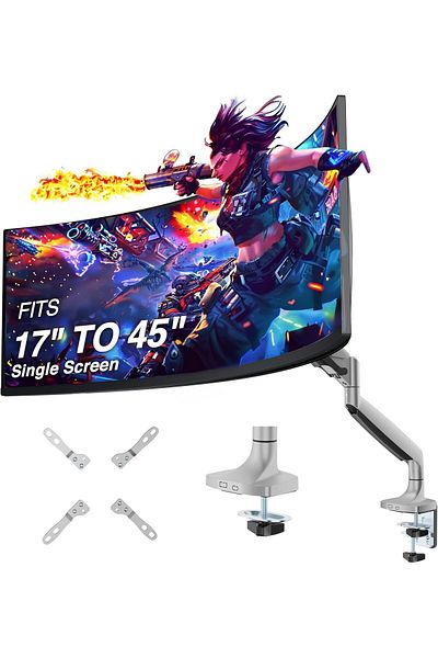 AWH Sh 100-c012 Single Monitor Desk Mount, Gas Spring Arm For 13-34" Monitors, Adjustable, Holds 20 Lbs.