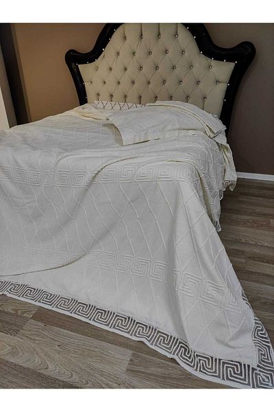 Çt Çeyizci Tekstil Double Bed Cover 3 Piece Cream Bed Cover