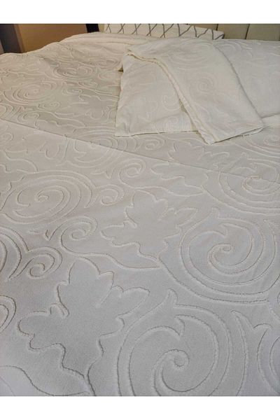 Çt Çeyizci Tekstil Double Bed Cover 3 Piece Cream Bed Cover
