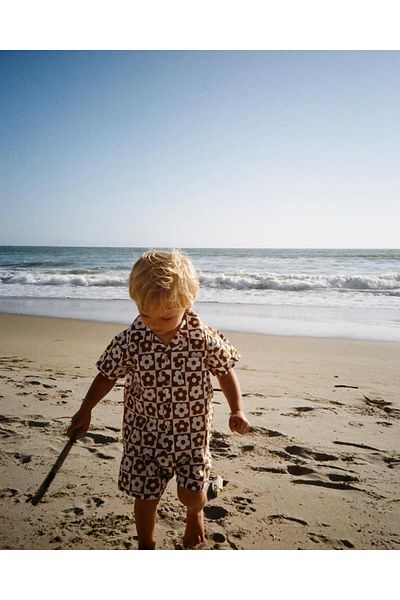 Magu Boys Retro Floral Print Cotton Summer Shorts Set - Beach and Casual