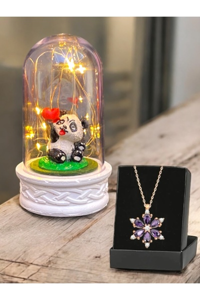 hediye arıları Led Işıklı Pandalı Fanus & Gerçek Ametist Taşlı Lotus Çiçekli ...