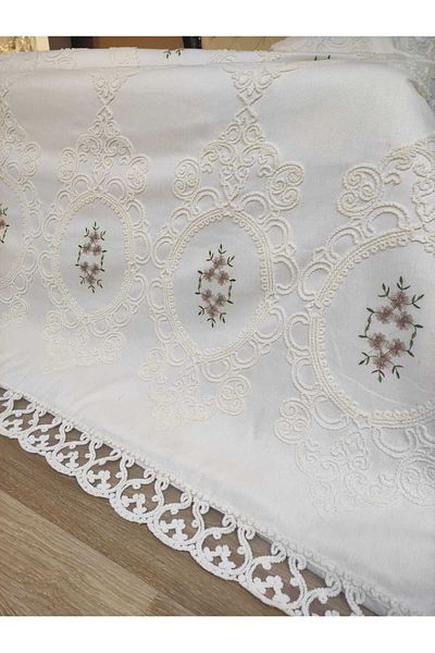 Çt Çeyizci Tekstil Double Bed Cover 3 Piece Cream Bed Cover