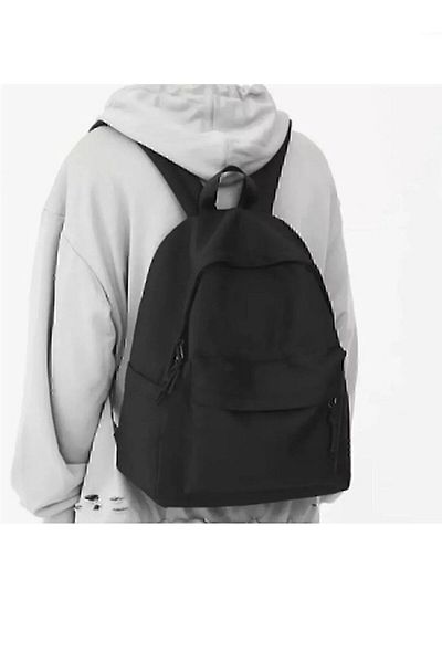 Toum Negru simplu negru Unisex Laptop Şcoală Curs Camping Călătorii Călătorii Rucsac de zi cu zi