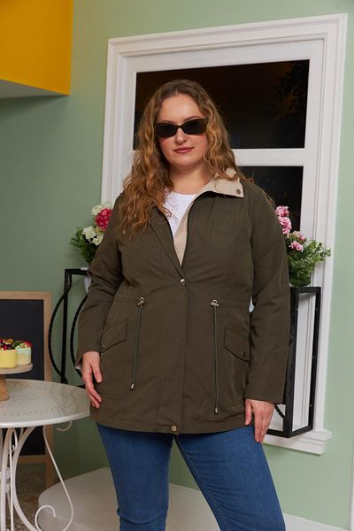 RMG Double Sided Plus Size Trench Coat Khaki