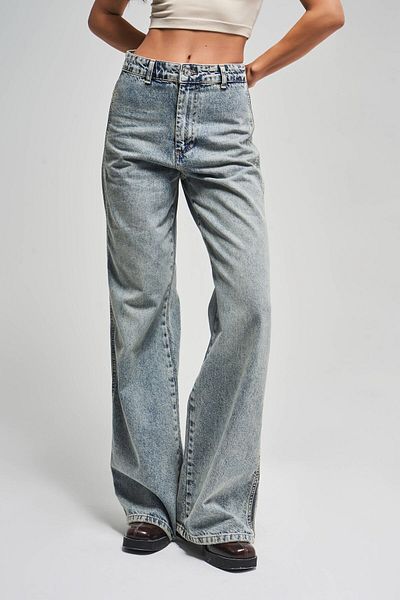 its basic Blugi de damă T.Kot Color 4S5-32, cu croiala largi, 100% bumbac, cu detaliu lateral, blugi din denim