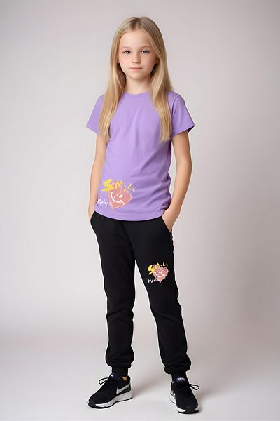 YA KO KİDS Smile Printed Girl's Short Sleeve T-Shirt and Sweatpants Set