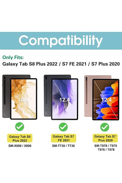 erorex حافظة ProCase Galaxy Tab S8 Plus/S7 Fe/S7 Plus مقاس 12.4 بوصة مع لوحة مفاتيح وغطاء خفيف الوزن