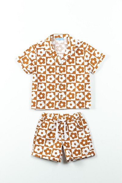 Magu Boys Retro Floral Print Cotton Summer Shorts Set - Beach and Casual