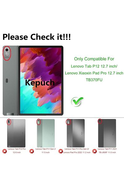 erorex جراب Kepuch Custer لجهاز Lenovo Tab P12 مقاس 12.7 بوصة، غطاء صلب رفيع للغاية من جلد البولي يوريثان - أسود