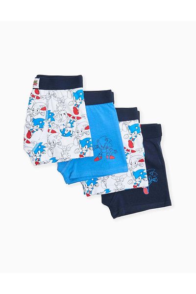 Ziddy Pack of 4 Boxer Shorts for Boys 'Sonic', White/Blue