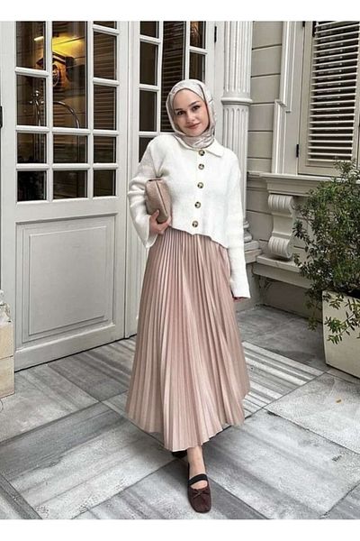 LOBOLIC Fusta lungă din satin plisat - aspect piele, talie înaltă, combinație casual și birou