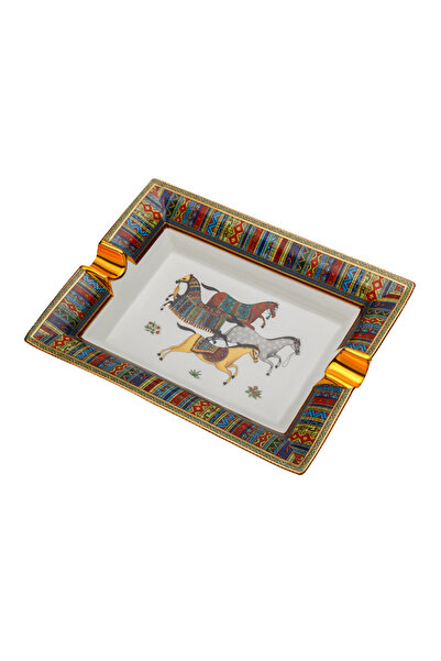 Lubinski منفضة سجائر كبيرة من البورسلين على شكل حصان ذهبي، طقم من قطعتين