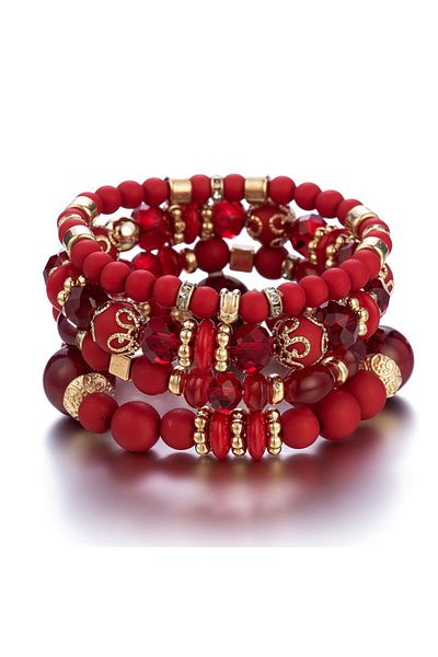 Choice 3 4Pcs Boho Love Heart Charm Bracelet Set For Women Handmade Crystal Beads Elastic Chain Bangle Fem.