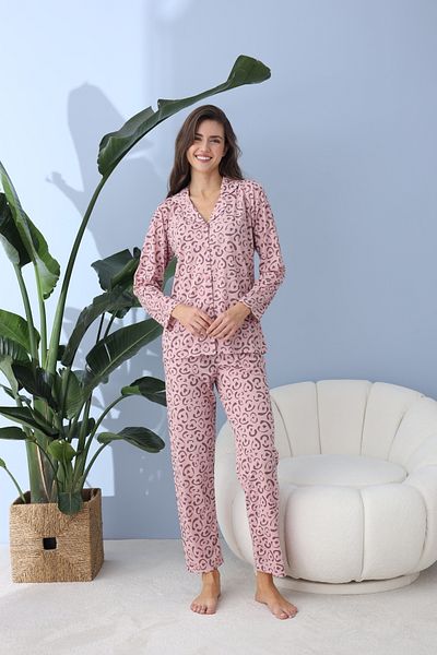 BEYAZTOPTAN Quality Long Sleeve Combed Single Jersey Jacket Pajama Set