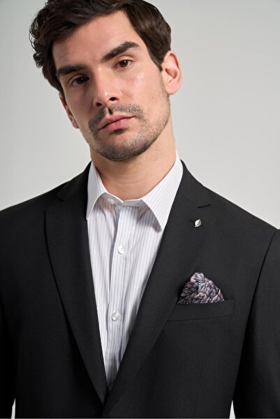 İmza Picior din pânză simplă Guler mono Căptușeală completă Jachetă flexibilă cu 6 picături slim fit 1002245903