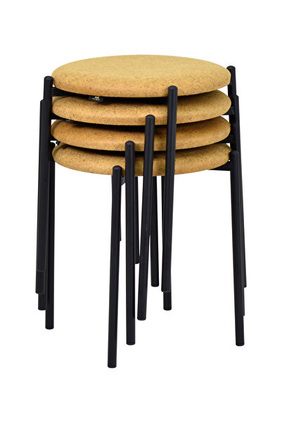 VİLİNZE Nil Siyah Metal Ayak Istiflenebilir Mutfak-balkon Taburesi (4 ADET)