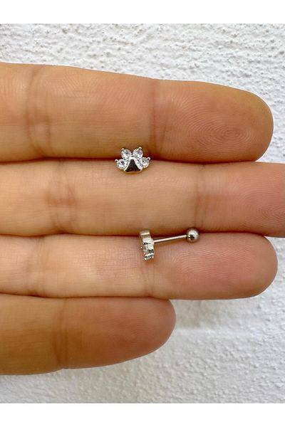 Arescollection 1 Piece Steel Barled Zircon Stone Paw Shaped Tragus Helix Cartilage Lobe Matching Piercing Earring