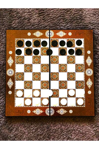 WOGA Large Size Backgammon Set - Plastic Frame - Plastic Stone - Floor Thin Wood Plastering