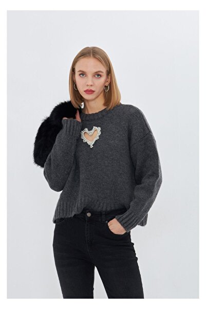 TIFFANY&TOMATO Kalp Detaylı Oversize Kazak