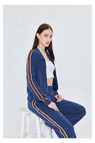 TIFFANY&TOMATO Fermuarlı Şeritli Modal Sweatshirt-lacivert - Lacivert
