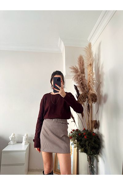 SANX Women's Plaid Patterned Belted Skirt Mini Length A-Line High Waist Casual Office School Classic Modern Skirt