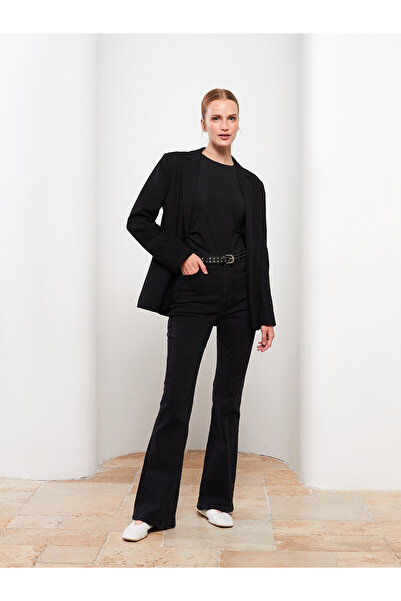 ByCukurovaFrango Zero Max Modest Pantaloni negri cu talie înaltă evazați pent...