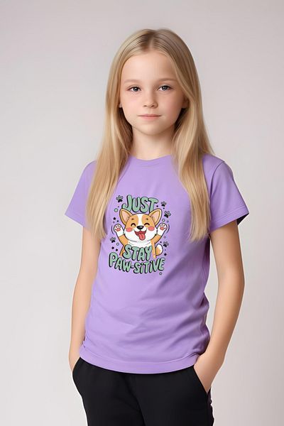 YA KO KİDS Stay Paw-Sitive Printed Girls Short Sleeve T-Shirt and Sweatpants Bottom-Top Set