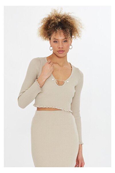 TIFFANY&TOMATO Uzun Kollu Aksesuarlı Örgü Kazak