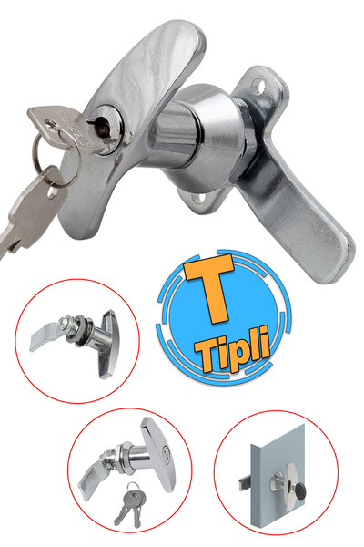 Badem10 Kollu T Tipli Mandallı Dolap Çekmece Kilidi 2 Anahtarlı Metal Mobilya Elektrik Pano Kilidi 1 Adet