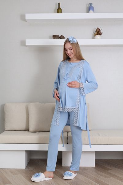 ERDENİZ TEKSTİL Set de pijamale de maternitate pentru gravide, cu mâneci scurte și guler cu nasturi, set de 3