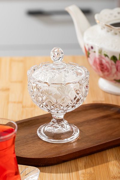 Porsima Sur-32 Glass Footed Sugar Bowl Presentation Bowl Turkish Delight Bowl Coffee Side Dragee 200 ml