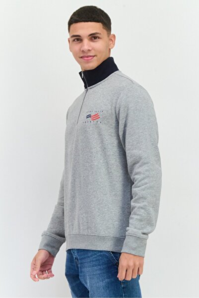 Perry Ellis Men Crew Neck Brand Logo Long Sleeves Sweatshirt, Grey