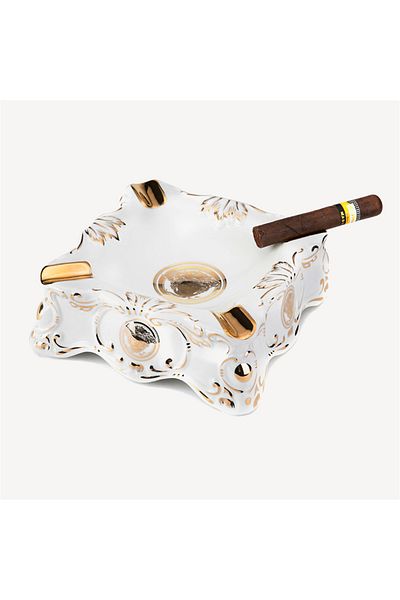 Lubinski Golden Face Porcelain Large Ashtray Πούρων 4 τεμαχίων Λευκό ανάγλυφο κεντημένο