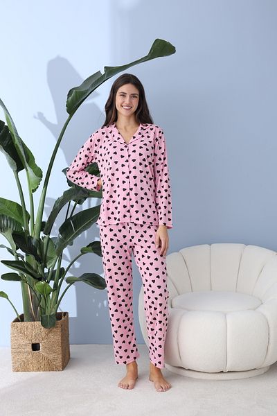 BEYAZTOPTAN Quality Long Sleeve Combed Single Jersey Jacket Pajama Set
