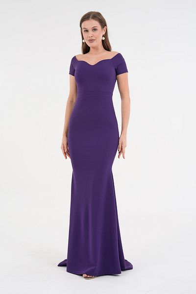 WOMAN VISION Rochie maxi pentru femei, mov, din țesătură creponată, cu decolteu în formă de inimă, cu detaliu în coadă 582988