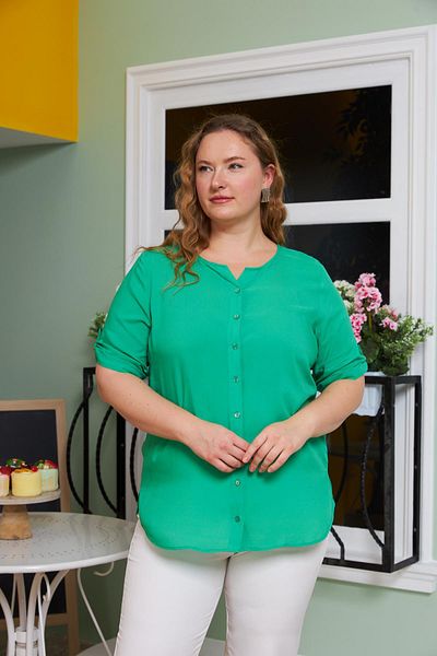 RMG Green Large Size Voile Viscose Shirt - Sleeve Detail