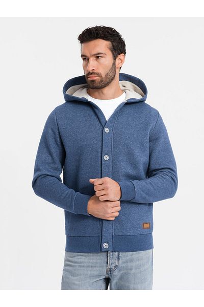 OMBRE Herren-Sweatshirt mit Kapuze und Knopfleiste - marineblau meliert V1 OM-SSZP-0186 XL