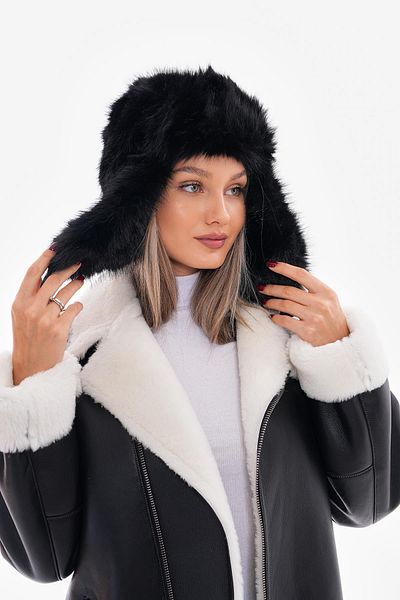 Luminos Butik Mango Feather Plush Black Clip-On Pilot Hat Beret 4652
