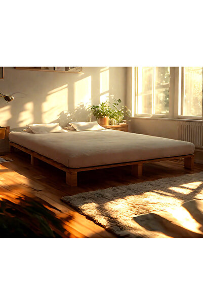 pinoxi 160cm X 200cm Masif Ahşap Platform Karyola Ceviz Renk 160x200 Cm