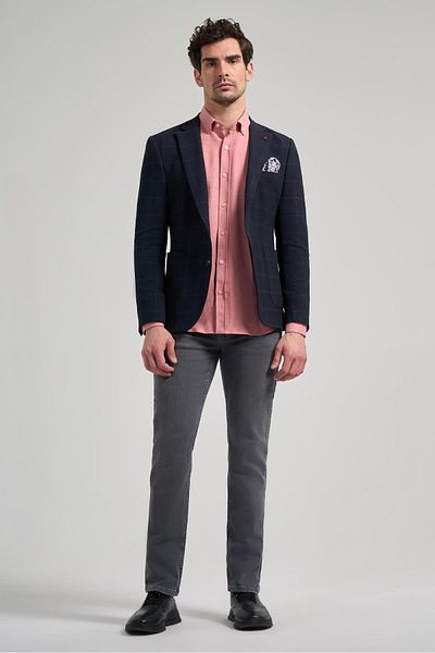İmza Μαύρο καρό μονό γιακά Lycra Extra Slim Fit Casual Jacket 1002240156
