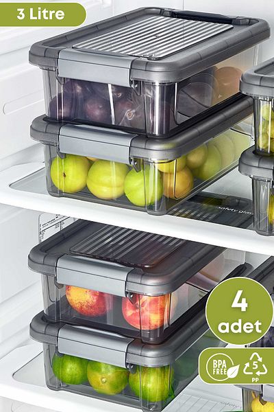 GRİMOR Life 4 Pieces Interlocking Food Meat Mincer Storage Container Refrigerator Organizer 3 Lt.-Dipfreeze