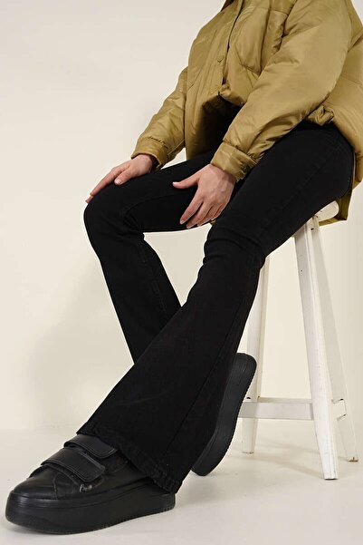 ByCukurovaFrango Trend španske farmerke Visok struk Postojane crne španske fa...