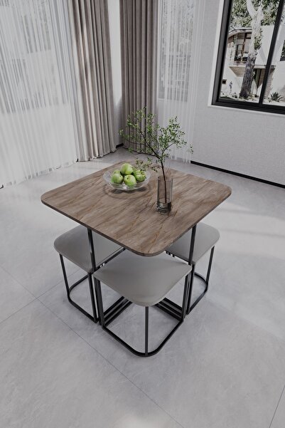 moka park avm Rüzgar Dekoratif Oval Tabureli Yemek Masası Gri