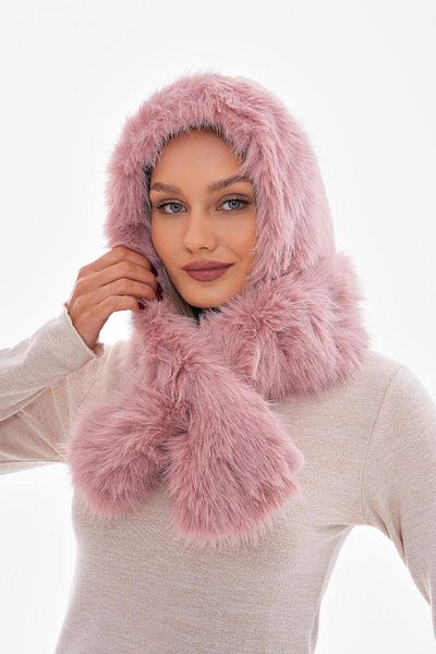 Luminos Butik Pink Faux Plush Fur Hat - Neck Tie, Scarf Byn04