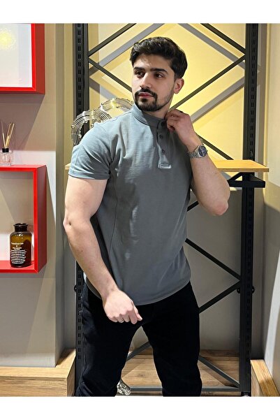 Butik Hakim Yaka Düğmeli Füme Basic Tshırt