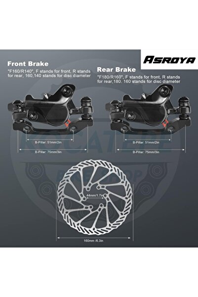 Asroya Bisiklet ÖN Hidrolik Disk Fren Seti (Hidrolik Fren Takımı) 900mm Kablo 160mm Rotor