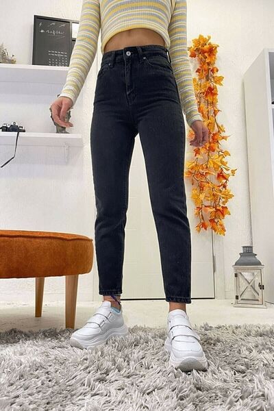 ByCukurovaFrango Phoebe Black Mom Jeans Boyfriend cu talie înaltă (cumpără 1 ...