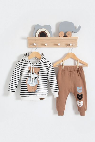 TRENDİMİZBİR Baby Boy Look Bear Original Printed Hooded Bottom Top Set