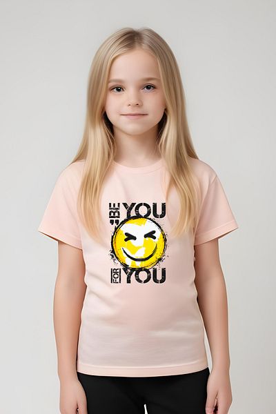 YA KO KİDS Be You Emoji Printed Girls Short Sleeve T-Shirt and Sweatpants Set
